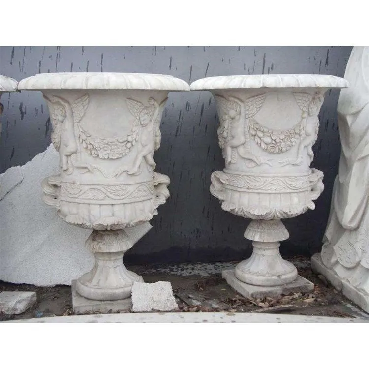 Carved garden stone vase