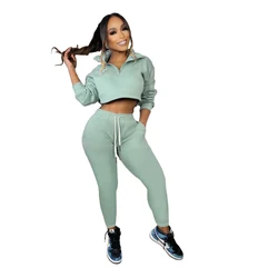 Fall winter wholesale bulk crop tops sweat suits tech fleece tracksuits for women