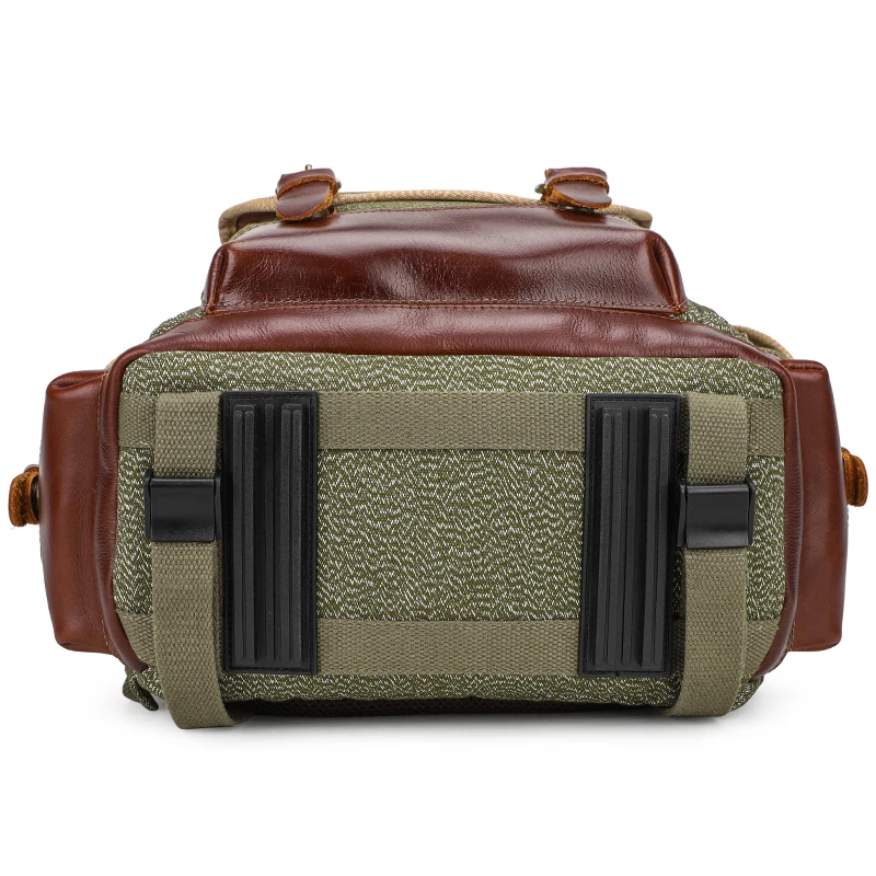 Drop Ship Canvas Leather Large Waterproof Photography Backpack With Laptop Compartment