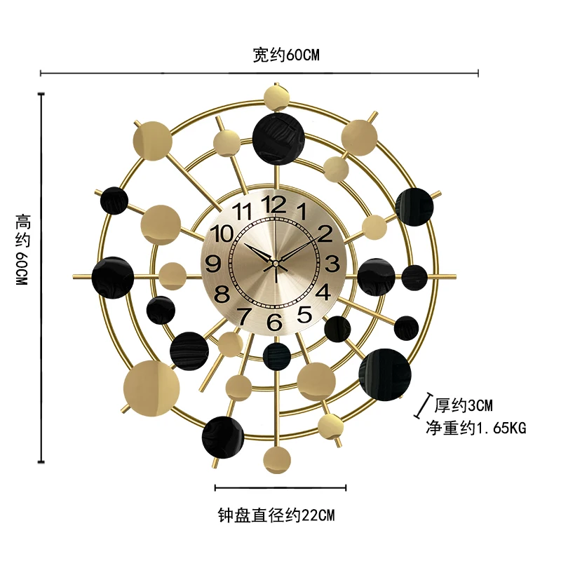 Creative iron 3d home art home decoration luxury oversize living wall watch clock wall mounted