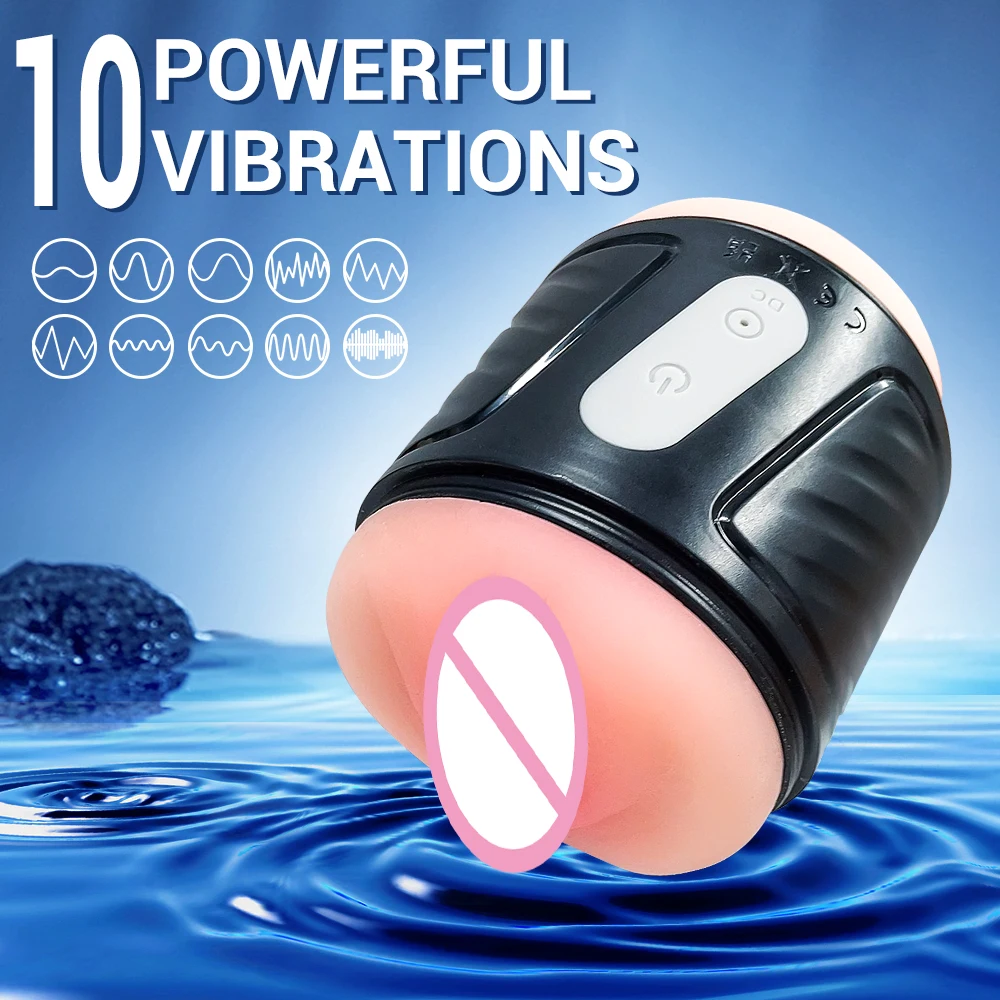 Body Safe Automatic Realistic Dual-Sleeve Vibrating Hand Free Pocket Pussy Vibrator Sex Toy Stroker