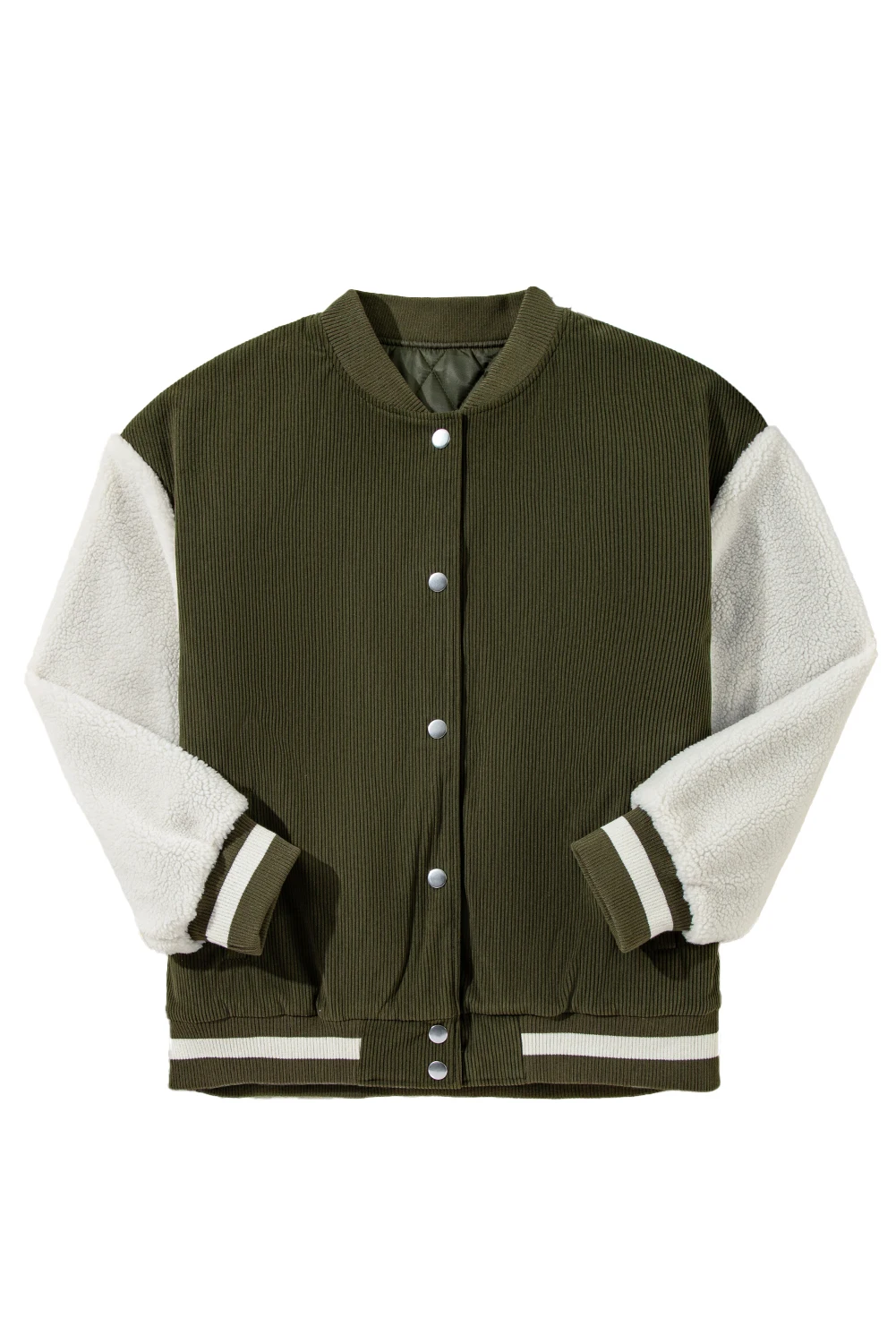 Dear-Lover Mist Green Corduroy Fleece Patchwork Buttoned Bomber Women Jacket Winter