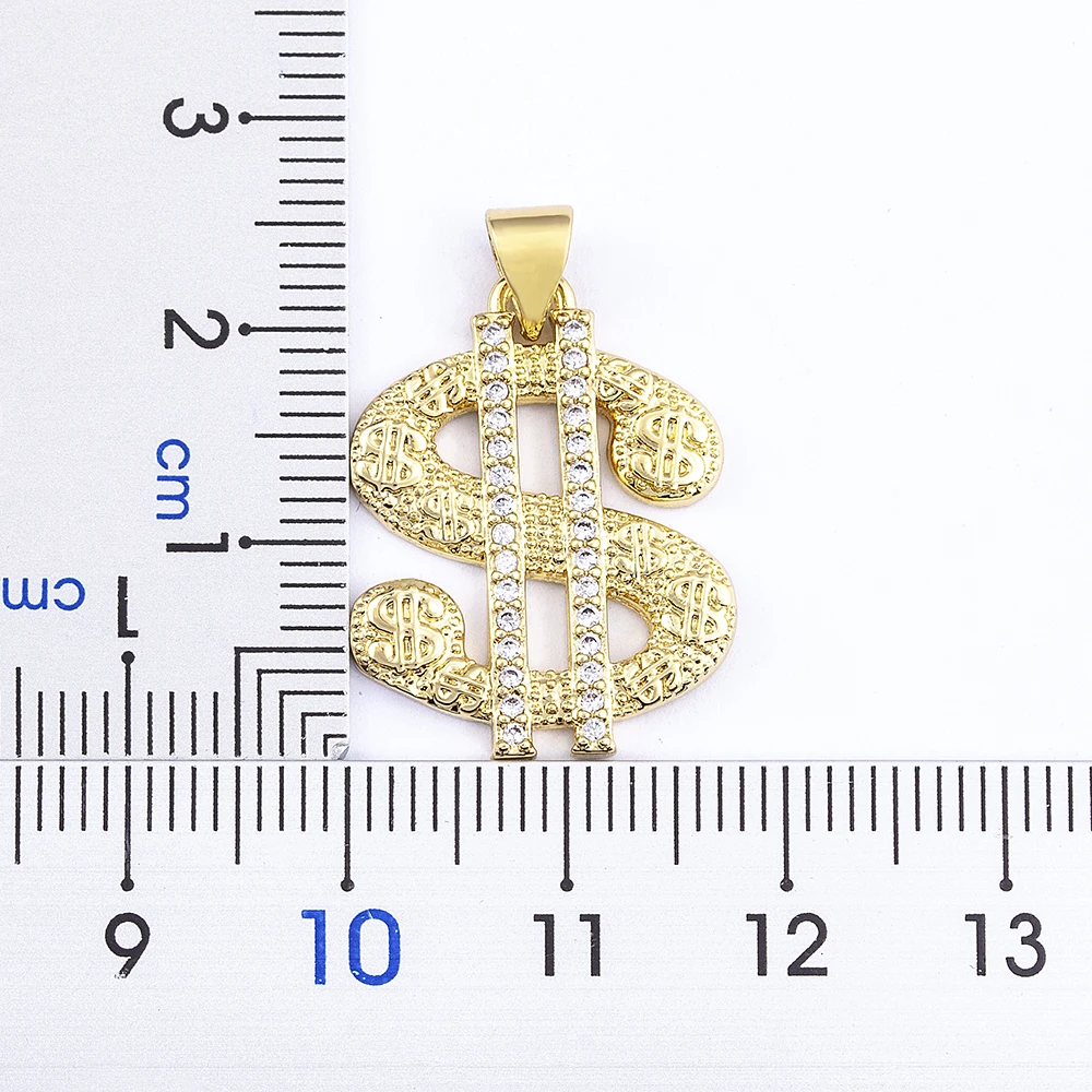 Fashion Gold Plated with Diamond Dollar Symbol Pendant Necklace Copper CZ Charm Neck Chain Party Bar Jewelry Gifts Wholesale