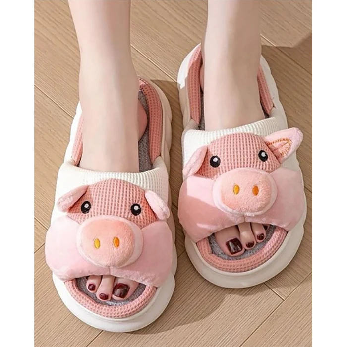 Women cute summer stuffed wholesale slippers animal print plush fluffy fuzzy slippers soft house shoes home warm slippers