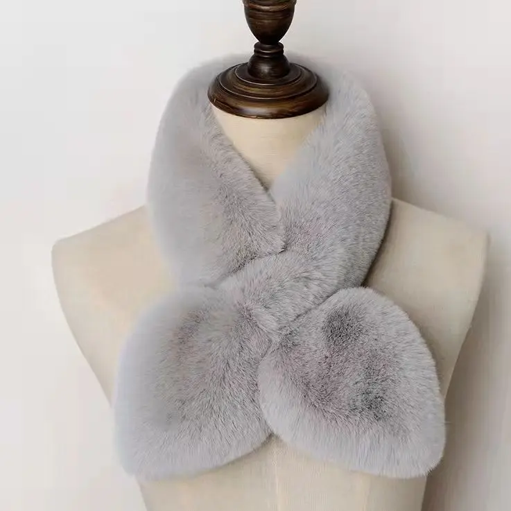 Manufacturers wholesale new plush scarf winter women warm fashion tie small scarf solid color students cute little fresh.