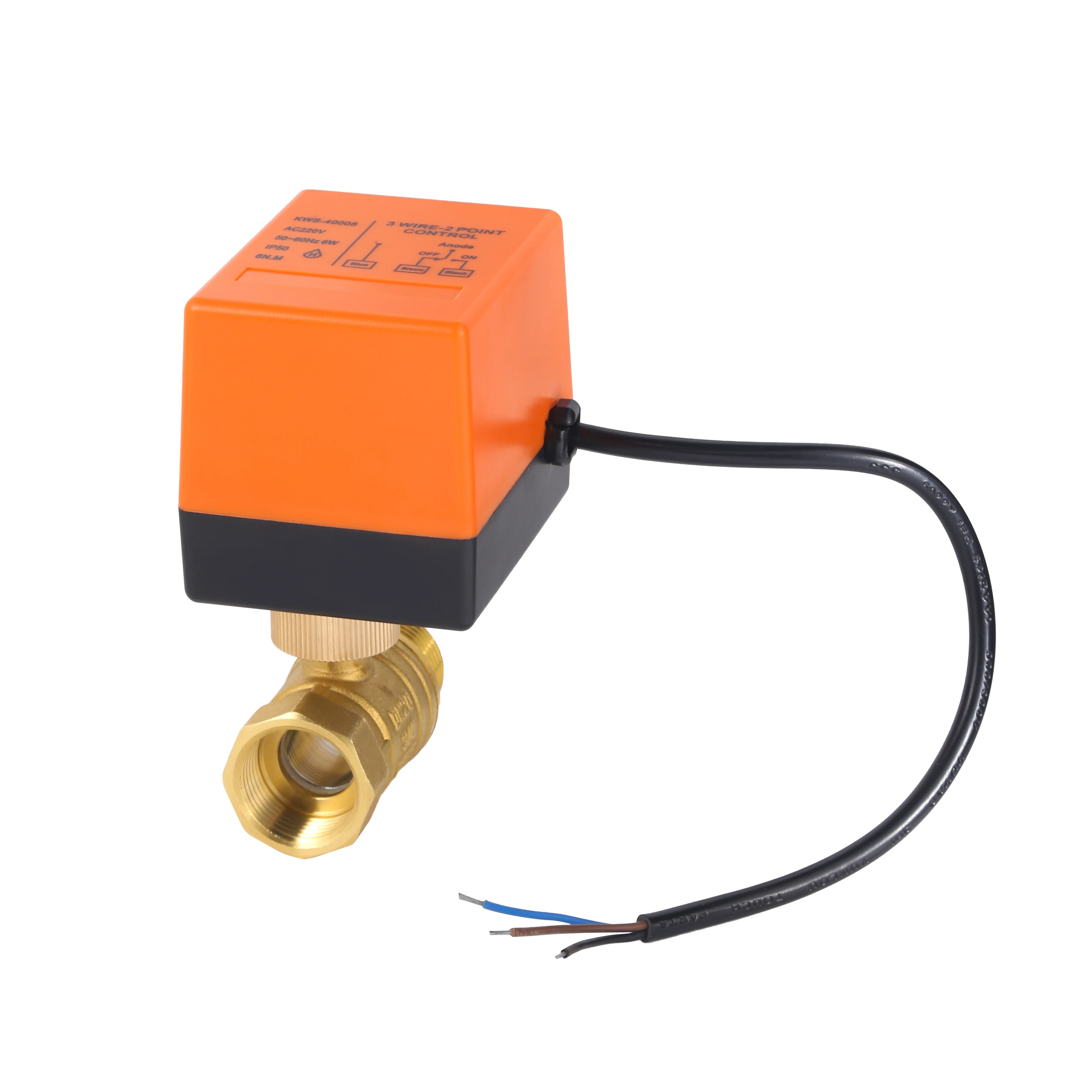 Kangweishen 2 way 12V 24V 220V Brass Thread Electric Ball Motorized Control Valve Electric Actuator With Manual Switch for HVAC