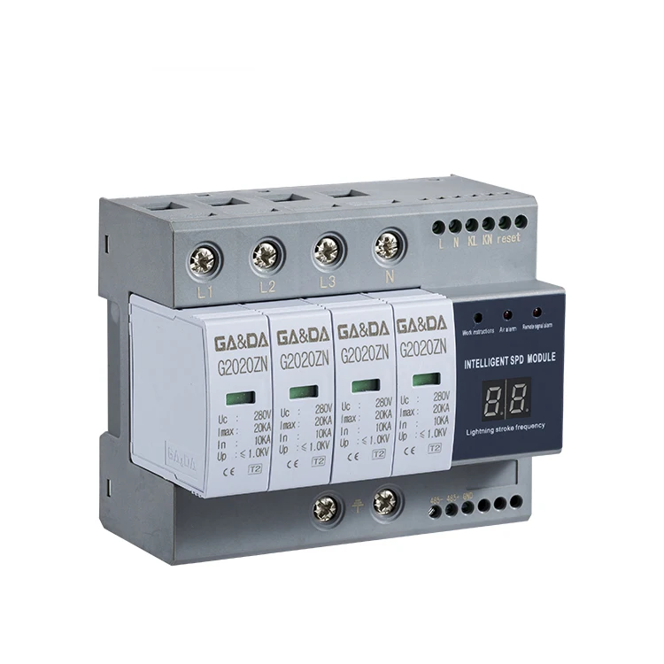 ZN series 4P 20ka din rail intelligent smart digital SPD surge protector with ce certificate