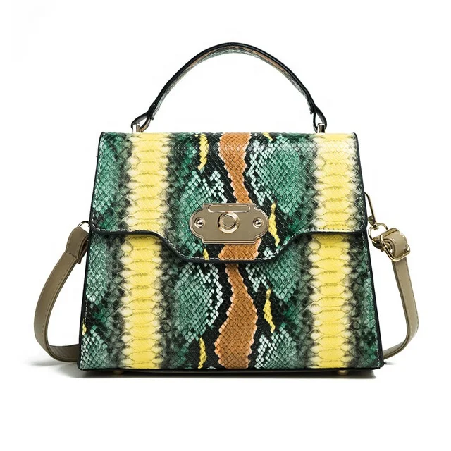 2020Female Small Messenger Handbag Women Tote Bag Faux PU Leather Colorful Snake Skin Bag Square Shoulder Python Bags for Women
