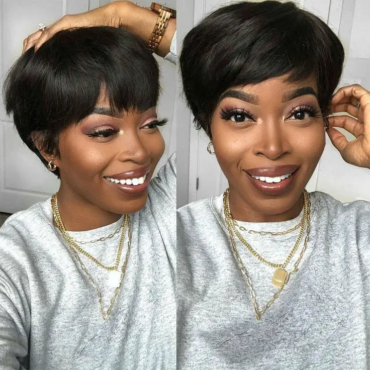 Short Human Hair Pixie Cut Wavy Wig With Bangs African Hairstyle for Black Women Machine Wig Wholesale