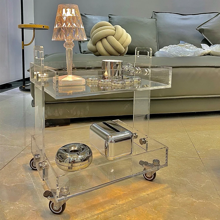 Household Acrylic mobile storage rack Hotel Supplies Service Acrylic Movable Trolley