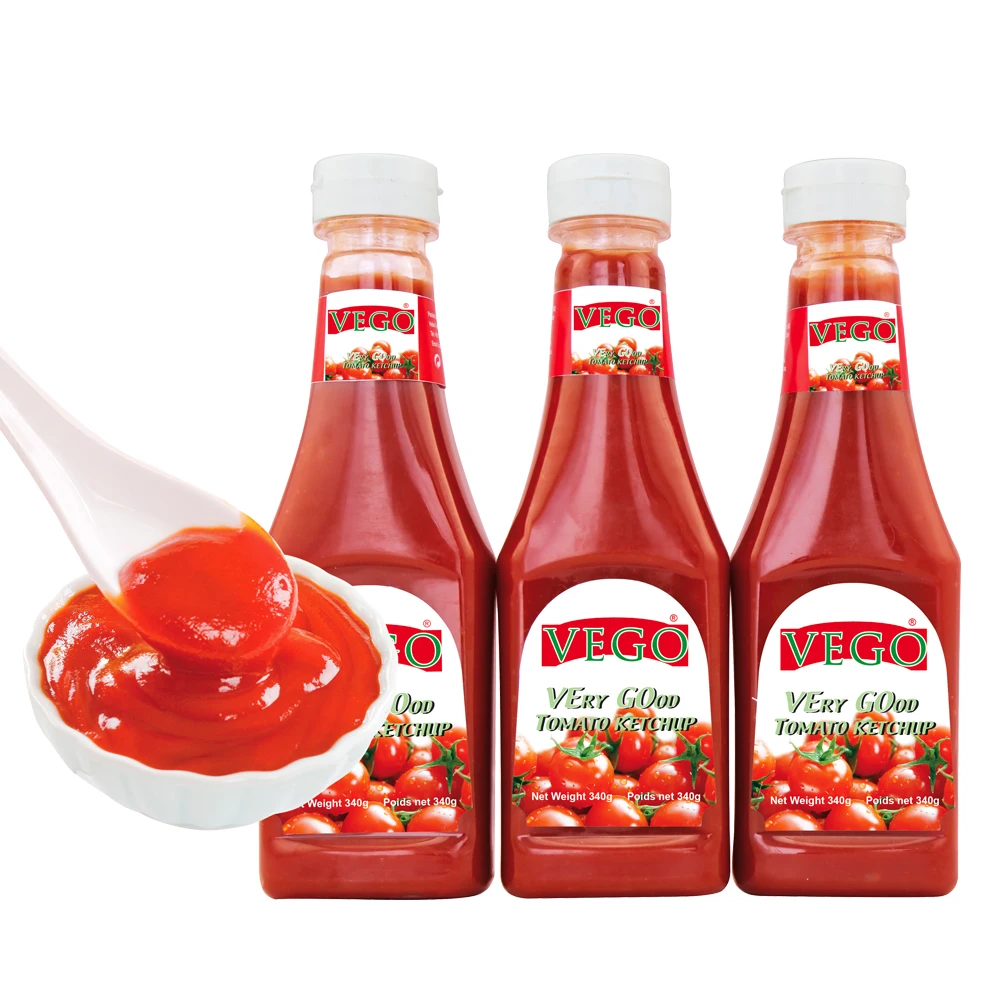 Popular Size 340g Tomato Ketchup with Plastic Bottle , Paper Label Customized Brand Best after-sale Service