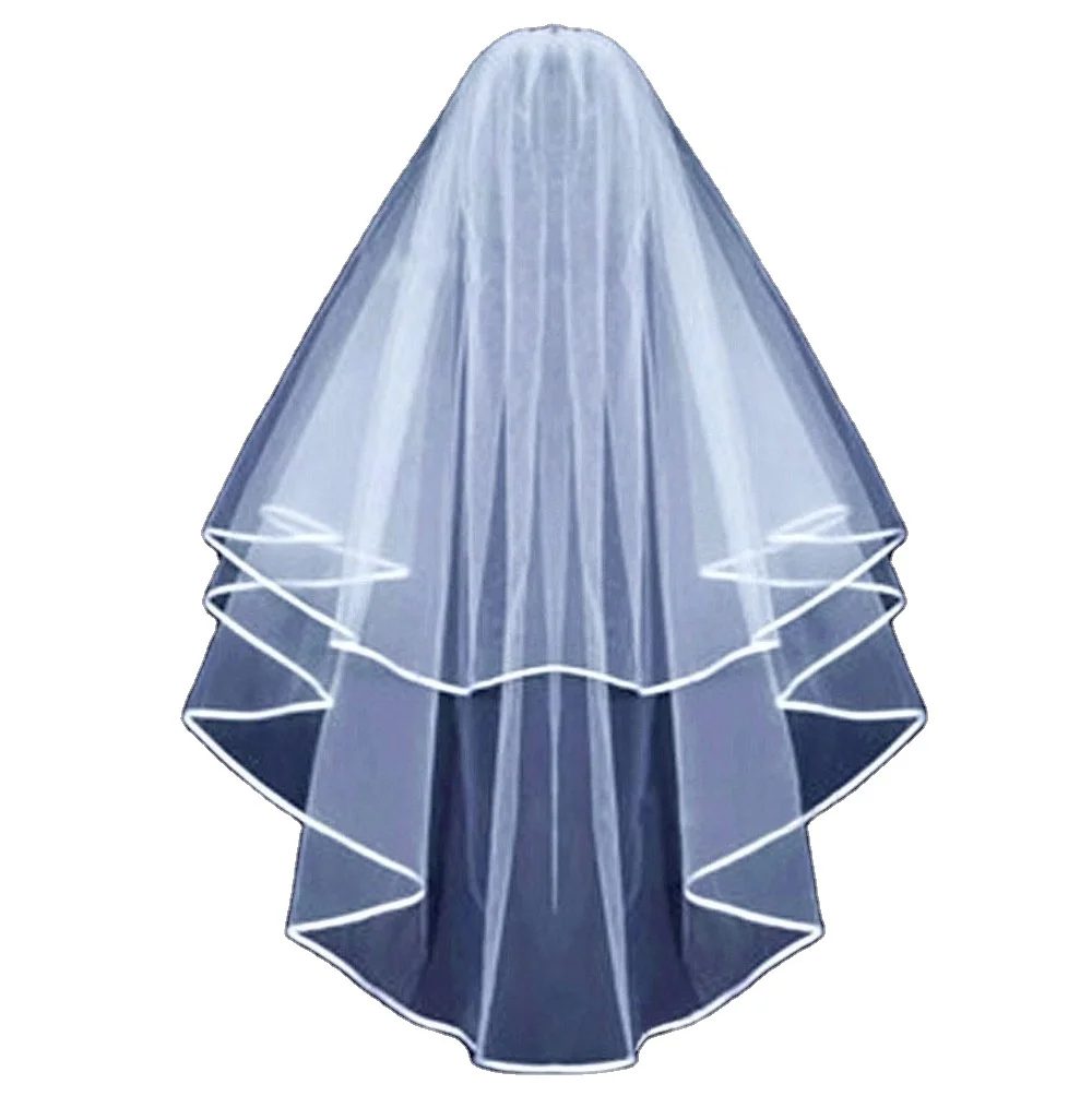 Белая и бежевая модная простая короткая Тюлевая двухслойная Фата Летучая мышь с расческой свадебные аксессуары 2021