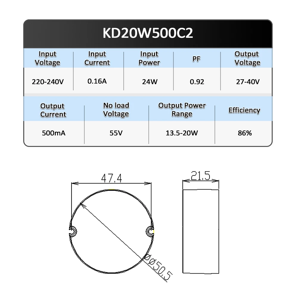 KC Factory Wholesale IP20 Full Power Series LED Power Supply 20W Lighting transformers AC 220-240V Led Driver
