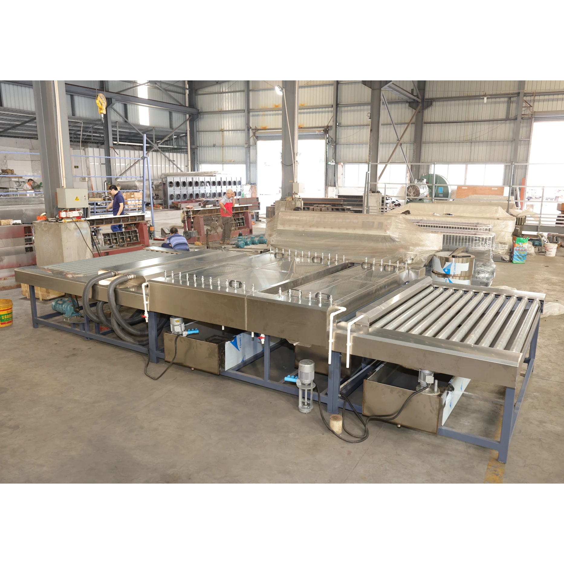 Two stages water and acid washing for mirror and glass cleaning machine with heat drying