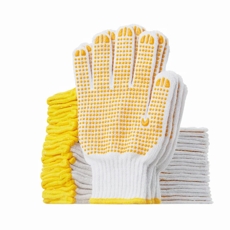 Industrial Working Using Safety Personal Protective Nylon Machine Knitting Glove with PVC Dots Palm