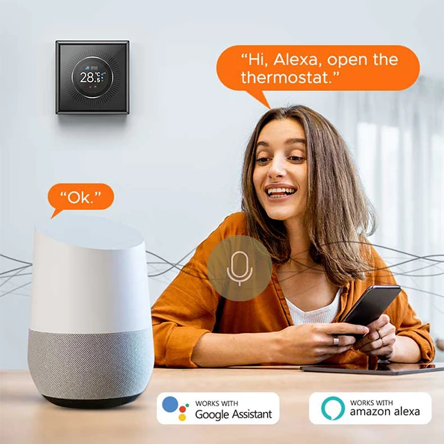 Knob Screen  Thermostat for Electric Heating/Gas Boilers, Remote Voice Control Wifi Temperature Controller