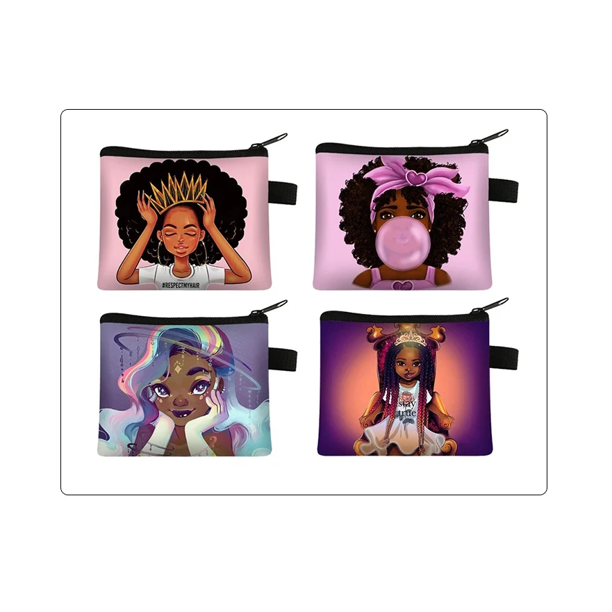 African Girl Coin Purse Portable Polyester Coin Key Storage Card Bag Handbag African Wallet Factory Price New Women Opp Bag 3pcs