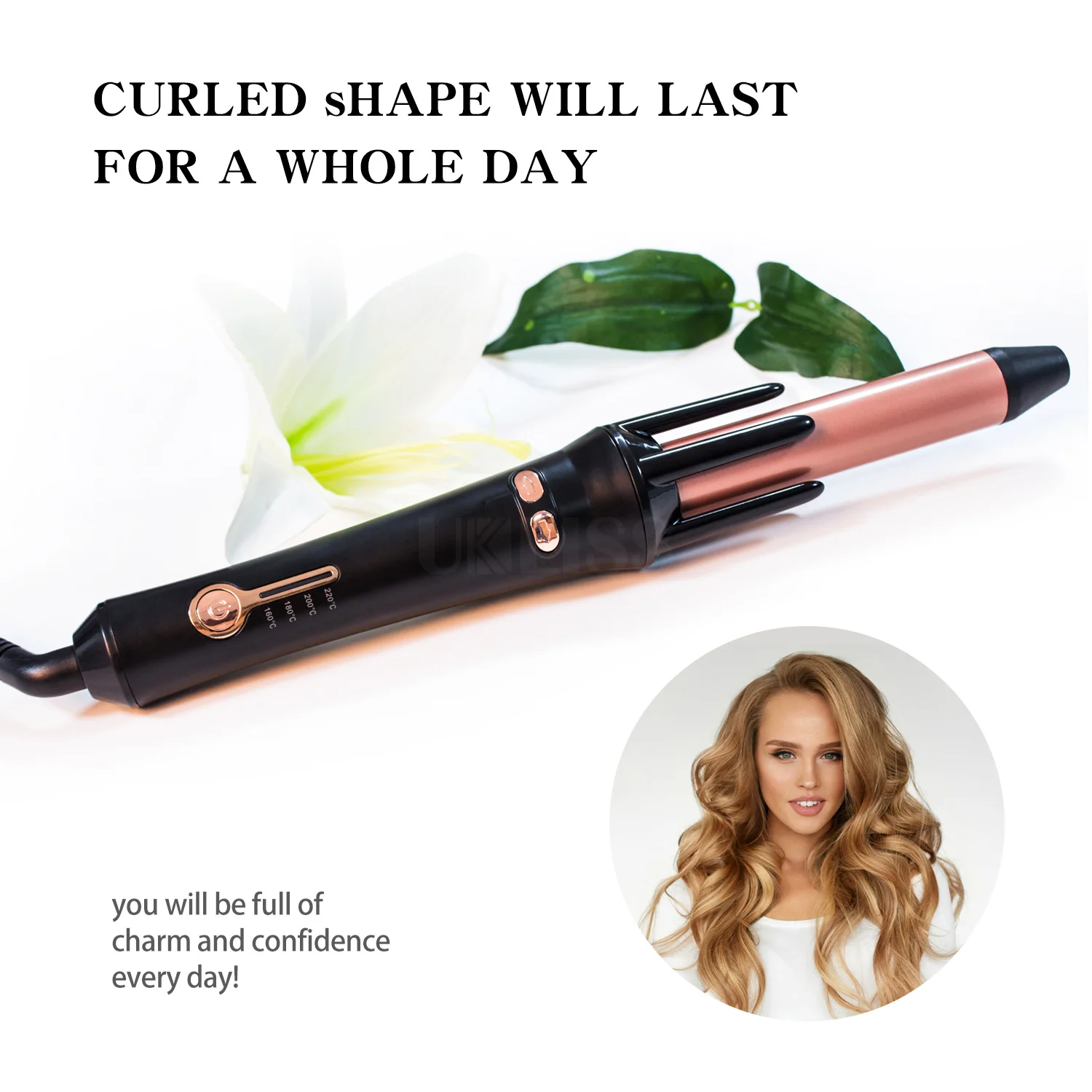 Digital automatic rotating hair curling iron with lcd display swiveling head hair curler