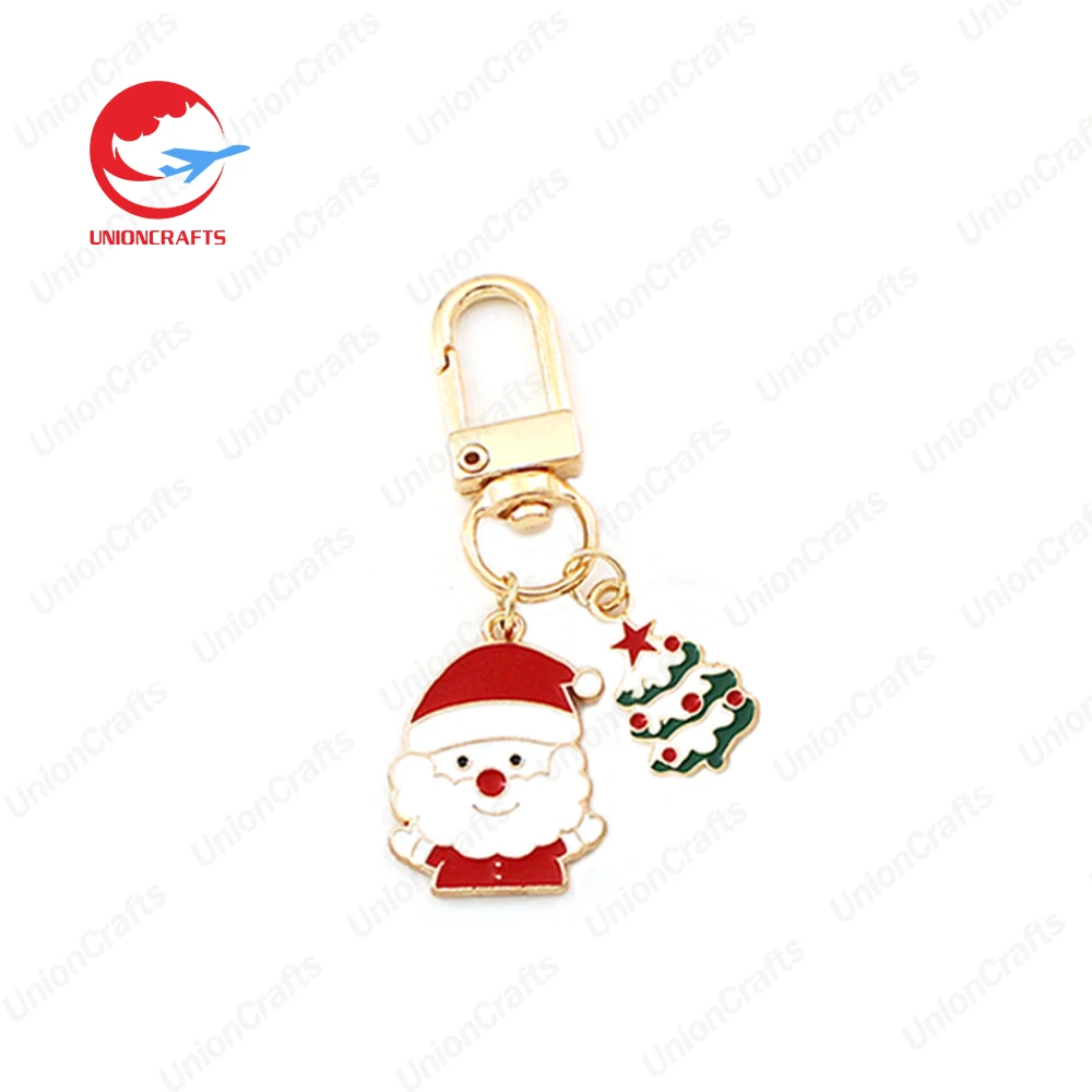 Customized cartoon cute halloween christmas party gifts tree pendant santa claus key ring accessories metal christmas keychain