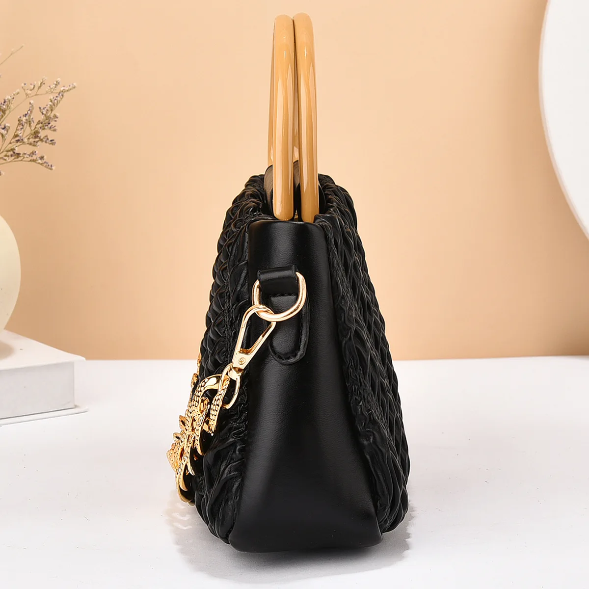RU Top Handle Pleated Soft PU Leather Women Shoulder Bags Large Capacity Chain Handbags Ladies Purses Wholesale