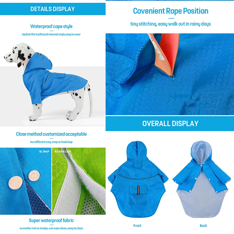 COLLABOR Basset Hound Adjustable Pet Water Proof Clothes Outdoor Rain Jacket Hoodies with Strip Reflective