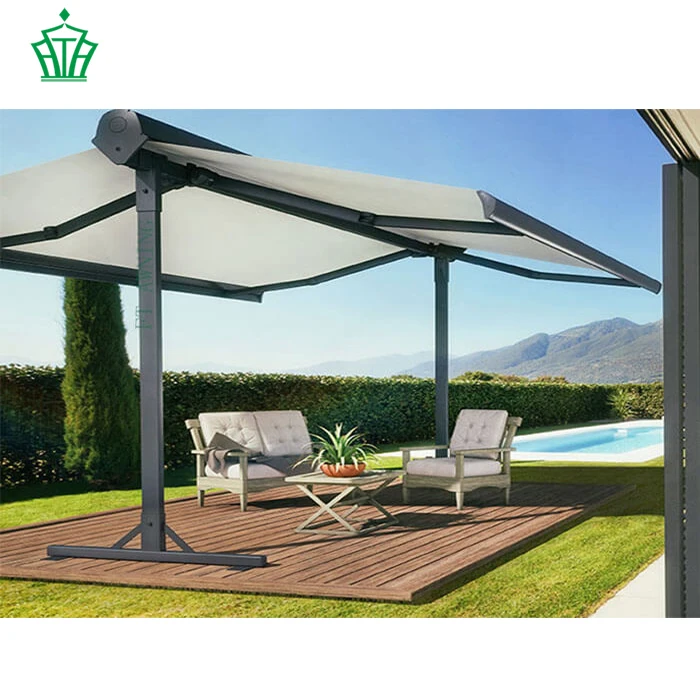 Double side free standing coffee shop sun rain protect butterfly awning