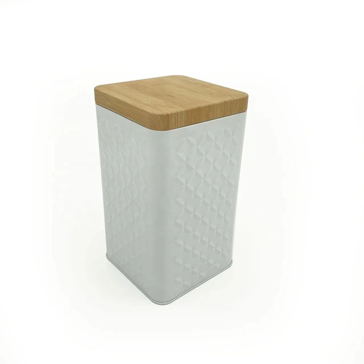 Custom Airtight Square Empty Tea Snack Food Storage Tin with Wood Grain Pattern Lid