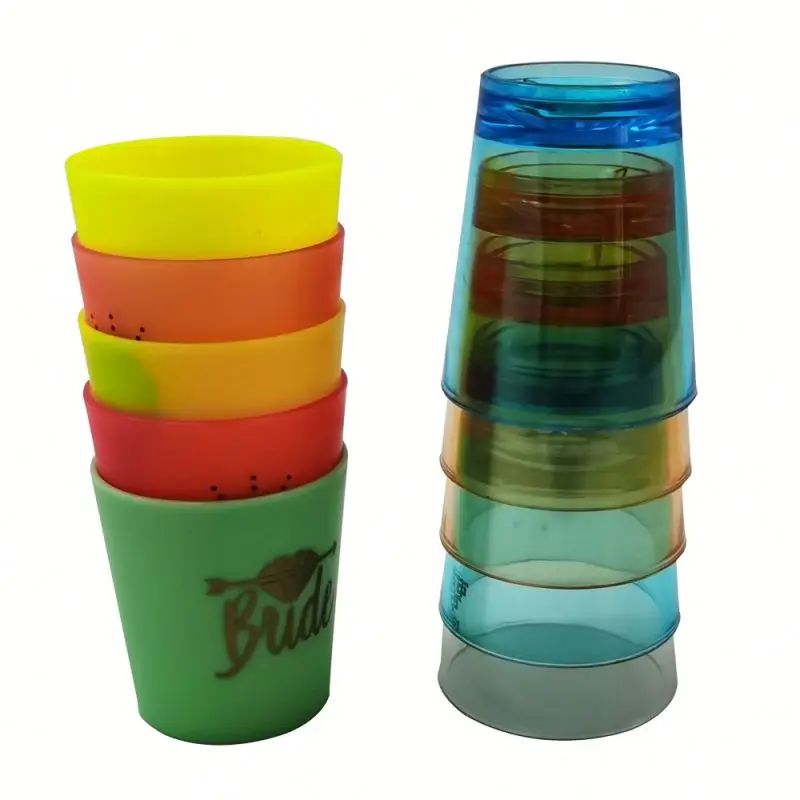 Eco-friendly Custom logo plastic shot glasses BPA-Free Unbreakable Freezable Heat Resistant Amazing Party silicone shot glass