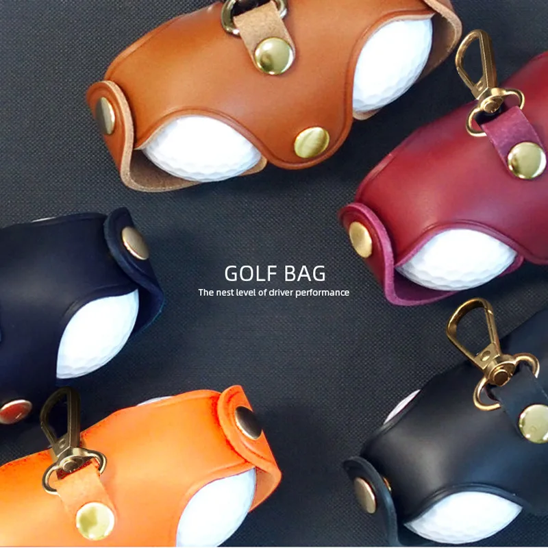 Golf Ball Pouch Tee Holder Belt Waist Bag Made of PU Leather for Golf Sports Accessory Holds 2 Balls