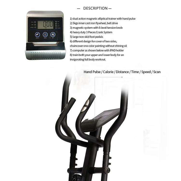 Home Use Manual Adjustable Stationary Magnetic Upright Elliptical Trainer Machine