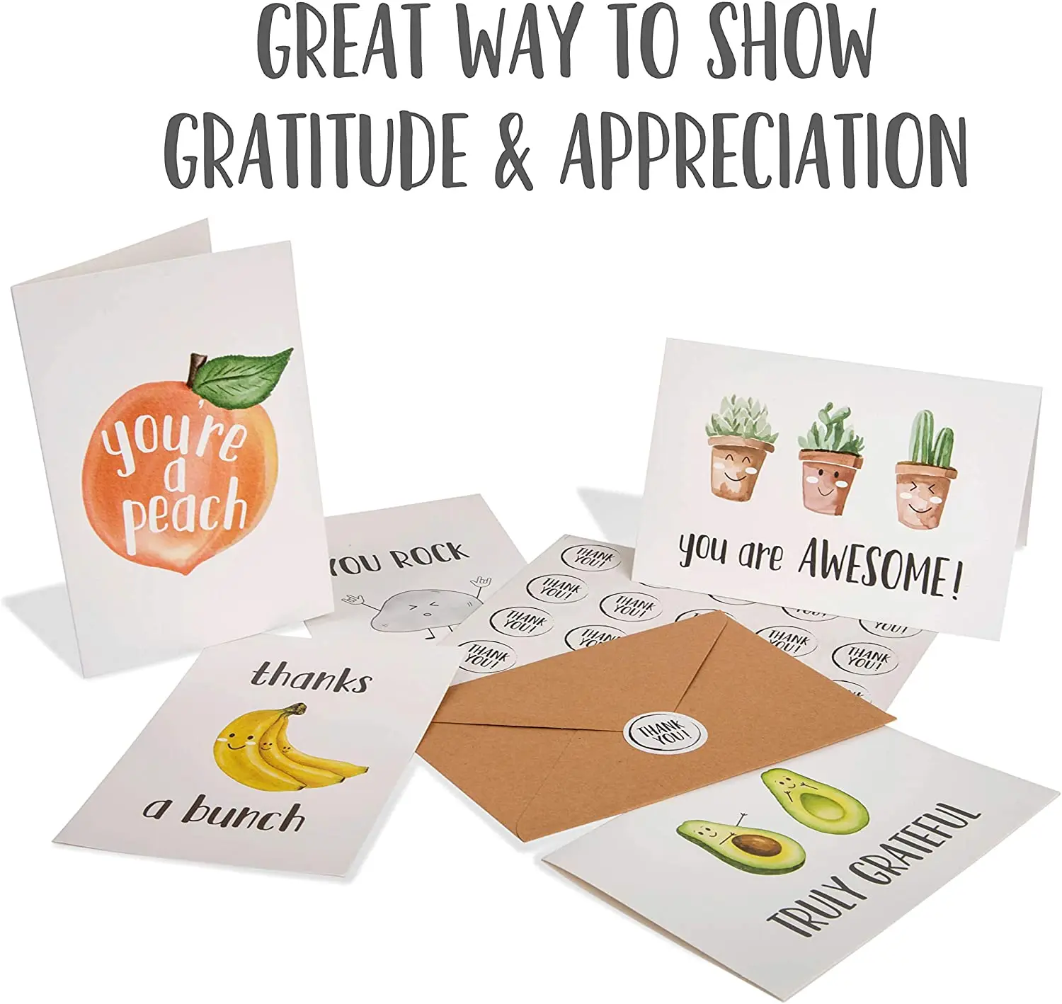 40 Funny Notecards 4 x 6 in Pun Greeting Note Cards Envelopes and Stickers Bulk Boxed Set Assortment of Funny Thank You Cards