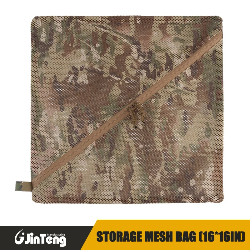 JinTeng Size 16*16 Inch Zipper Mesh Structure Outdoor Camping Travel Hanging Webbing Loop Sundries Bag Storage Mesh Bag