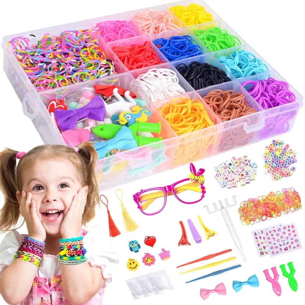 Rainbow Rubber Bands Bracelet Making Kit for Kids,2900+Loom Bands,S-Clips with Crochet Hook