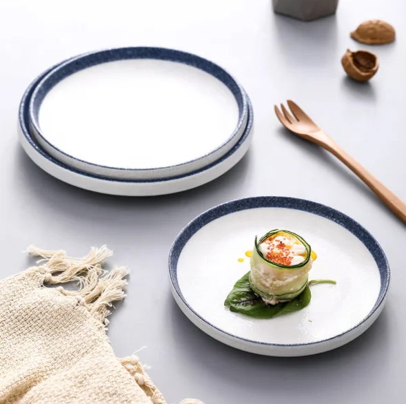 Simple Japanese-style tableware hotel restaurant hand-painted display decoration dessert salad ceramic plate