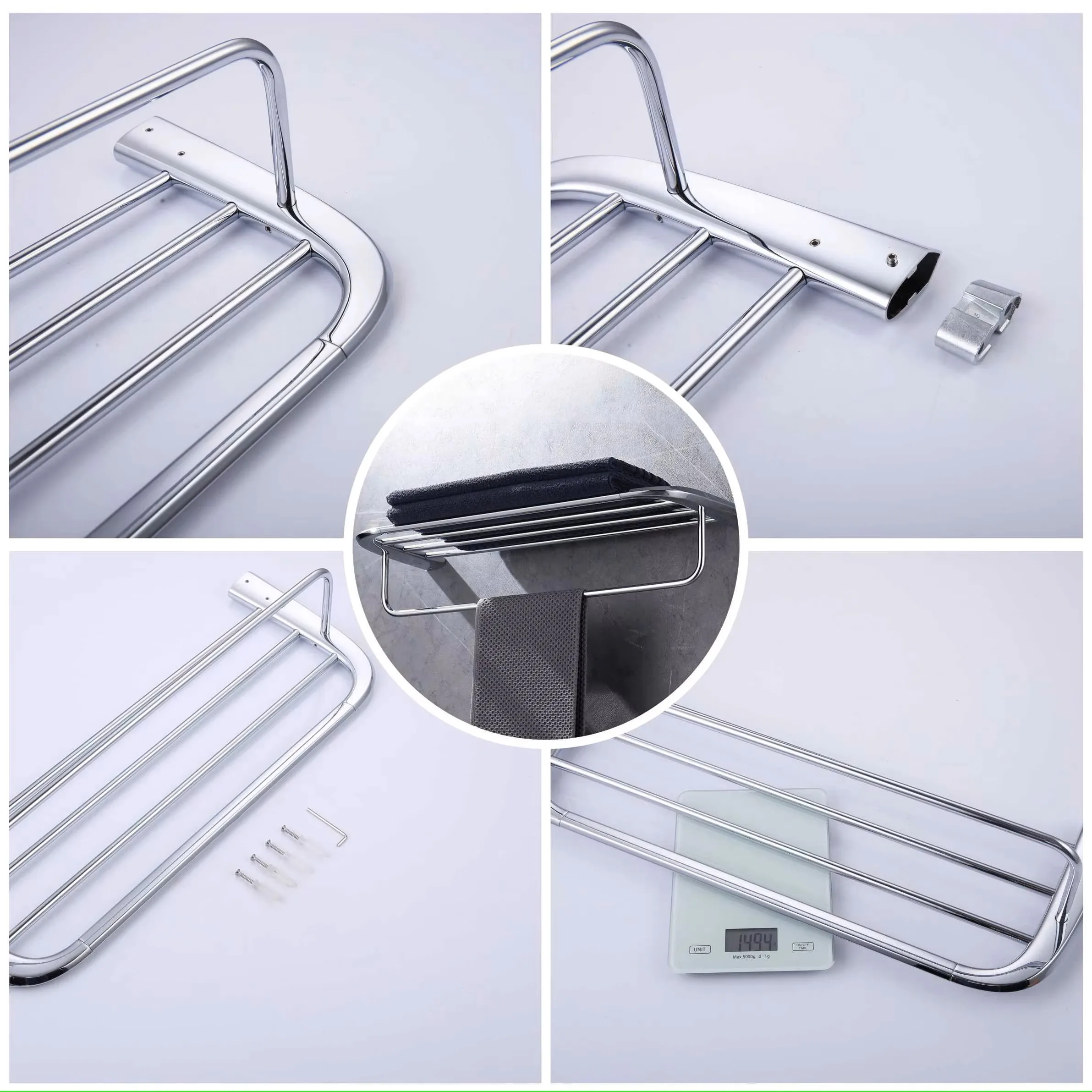 Modern Hotel Bathroom Accessories Set Wall Mounted Shelf Towel Rack Holder Chrome 304 Stainless Steel Towel Hanger Bar