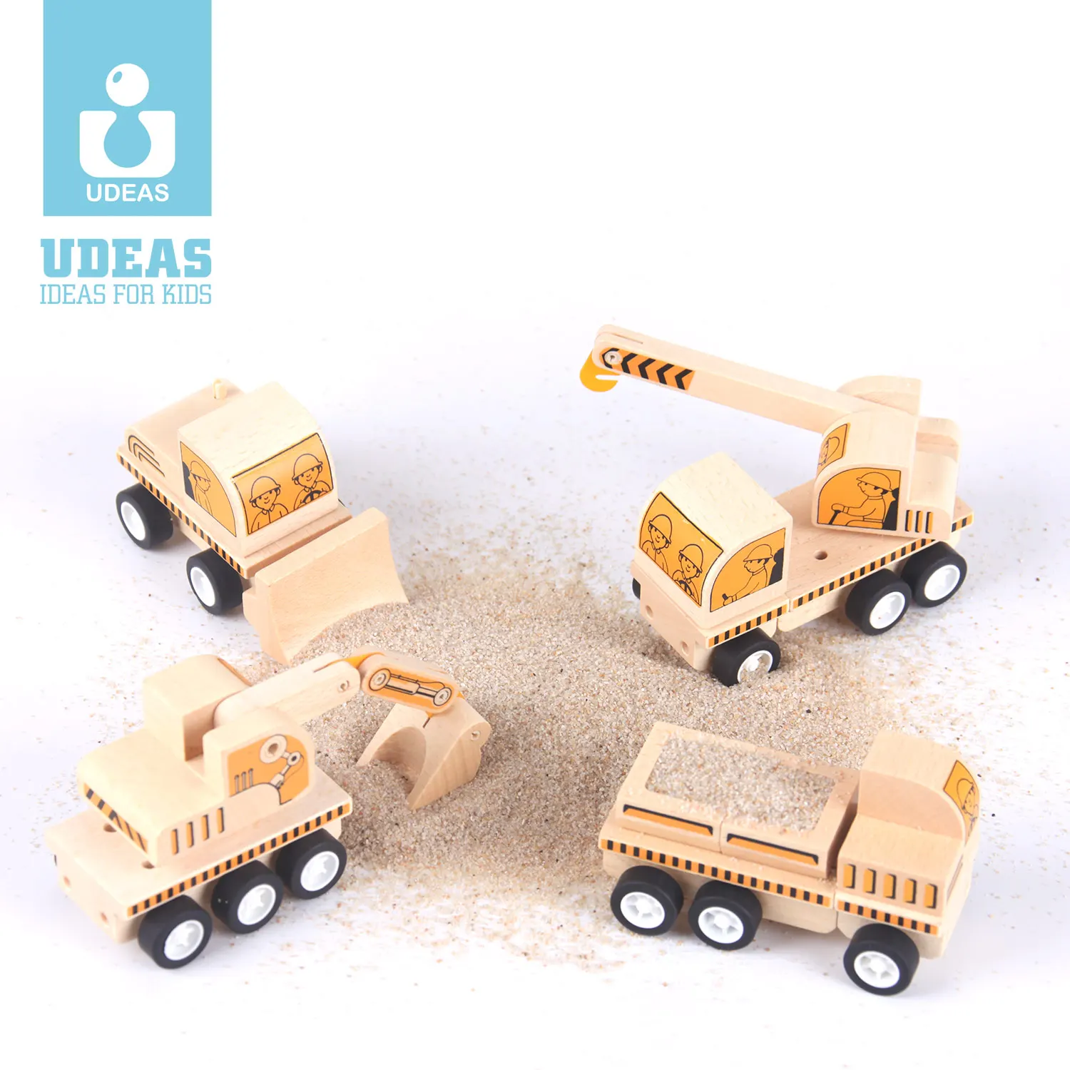 Quality Educational Wooden Toy Assemble Engineering Construction Vehicle Truck Model Car Pull Back Toys For Kids