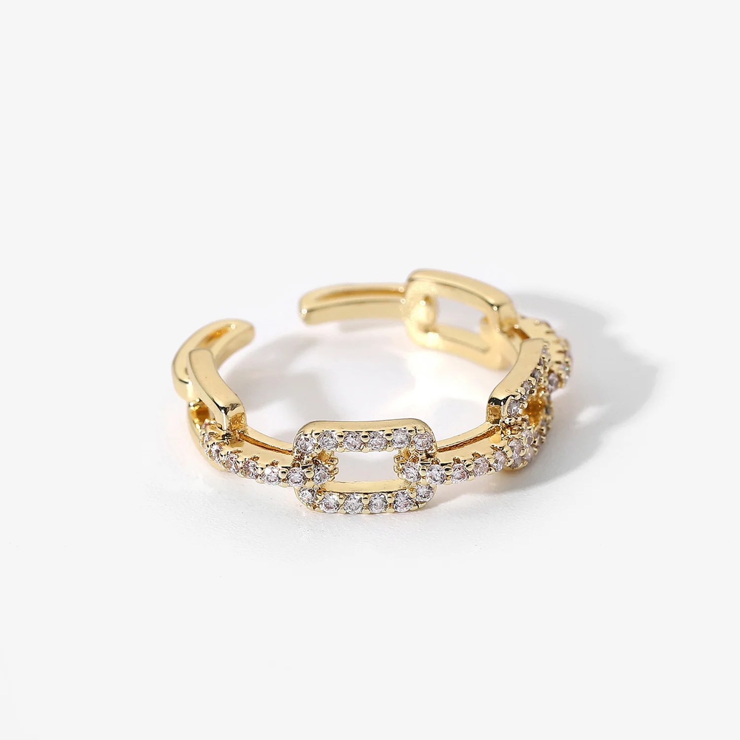 Adjustable Open Zircon Diamond Ring Unisex Eternity Style Gold Plated Brass Inlay for Engagement Party From Anillos De Plata