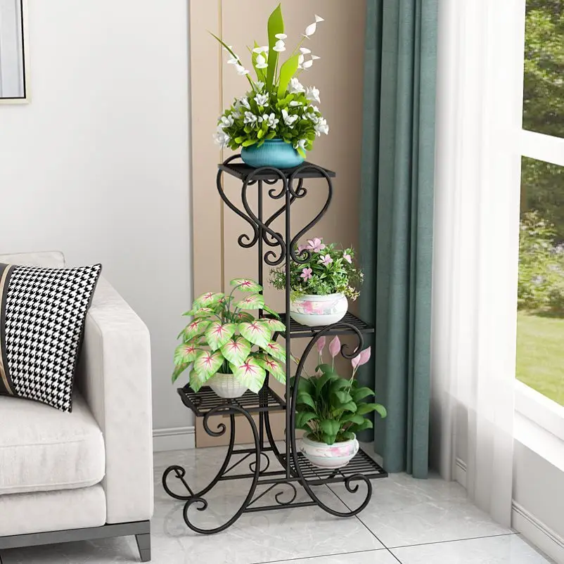 European style indoor Flower Stand Flower Pot Holder Display for Patio Garden Corner Balcony Living Room 4 Tier Plant Stand