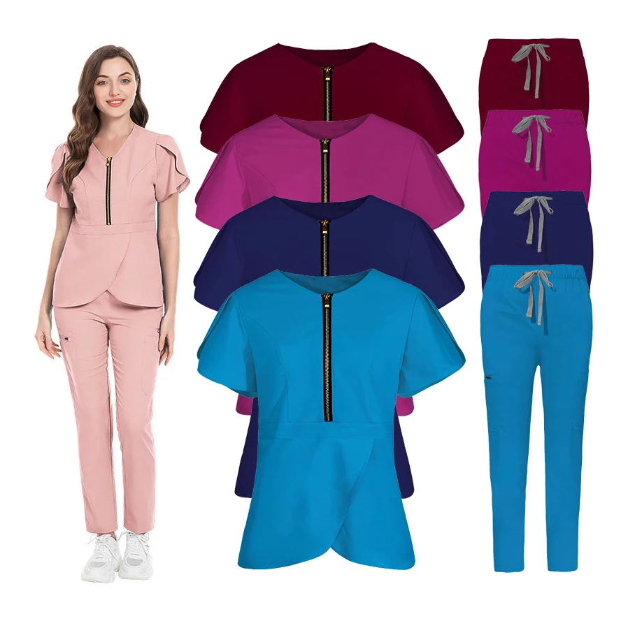 Custom medical scrubs manufacturers with logo straight leg medical hospital scrubs uniforms sets