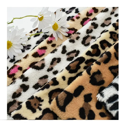 Hot Sale stock double-sided printed leopard leopard dot printed coral flannel fleece fabric for bathrobe pajamas
