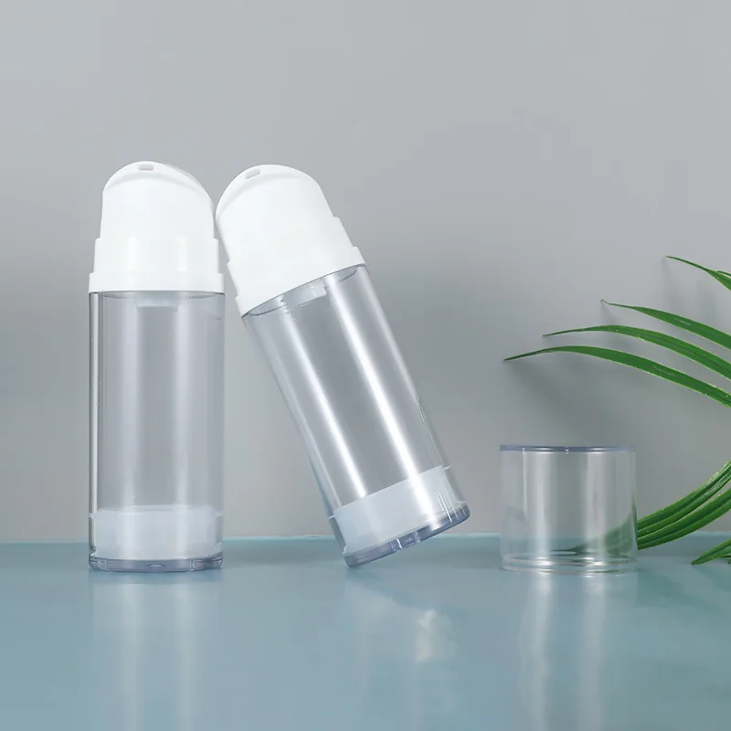 100ml AS Transparent Plastic Airless Vacuum Pump Bottle Manufacturer for Cosmetics Serum Packing with White