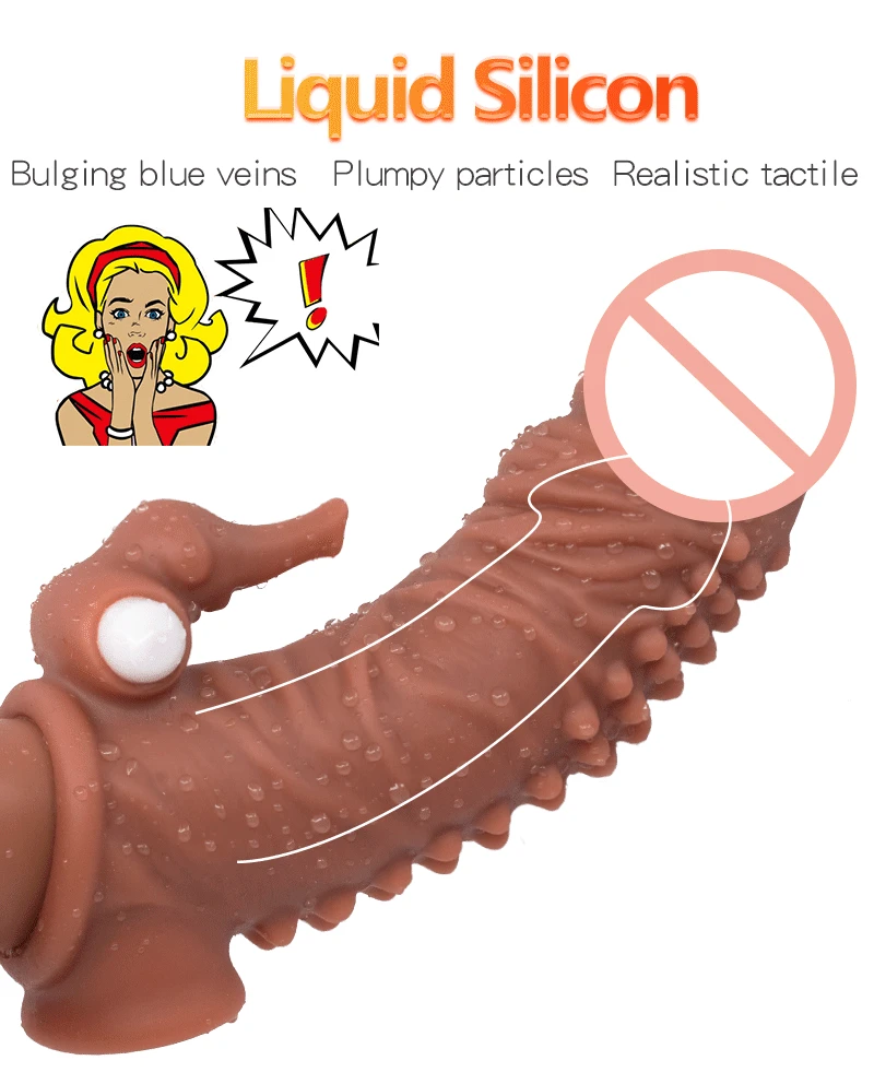 Reusable Penis Sleeve Big Penis Extender Condom Cock Extension Dick Enlargemen Sex Toys for Men Enlargement Time Delay