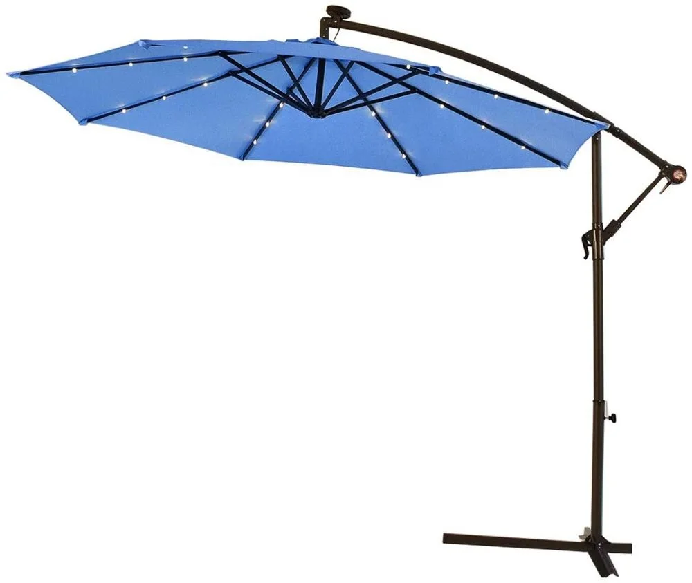 
3M Outdoor LED Parasol Patio Solar Sun Shade Garden Banana Cantilever Hanging Umbrella 