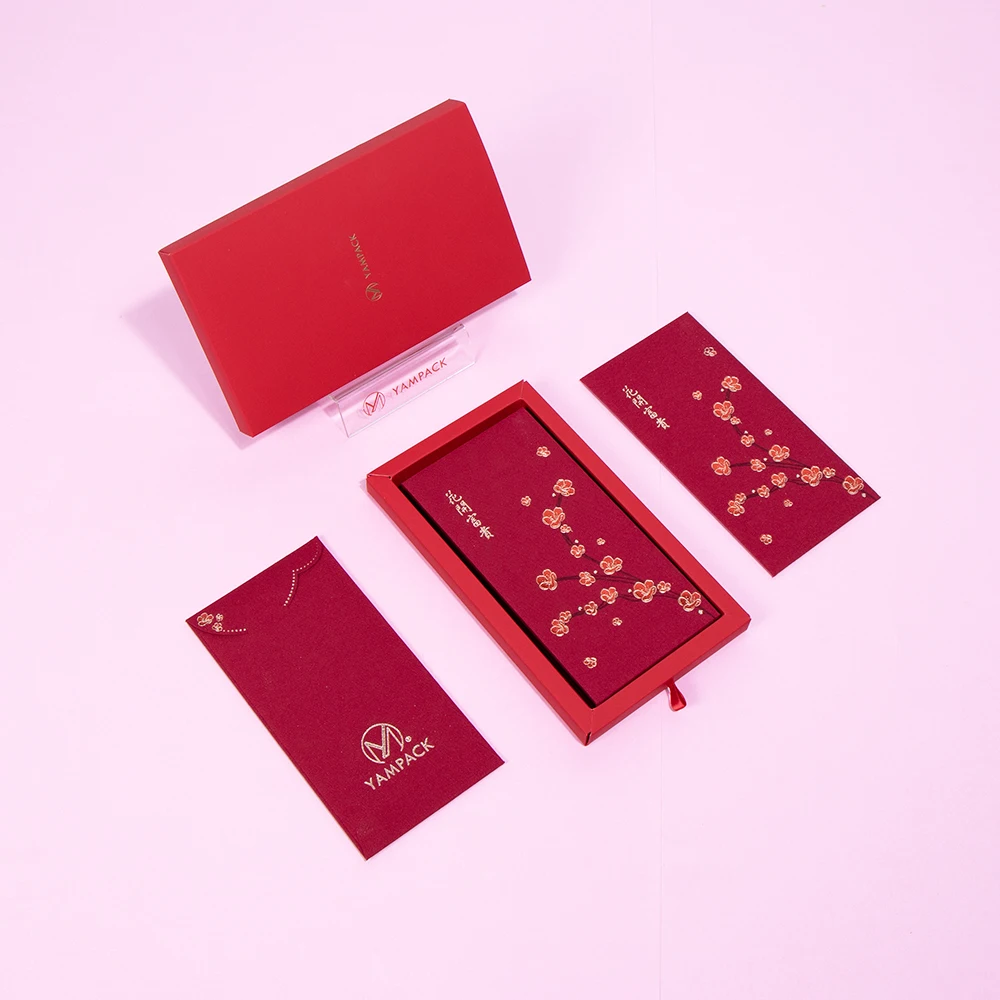 Custom print Chinese red packet pouch satin gold foil stamping fabric red packet velvet red packet
