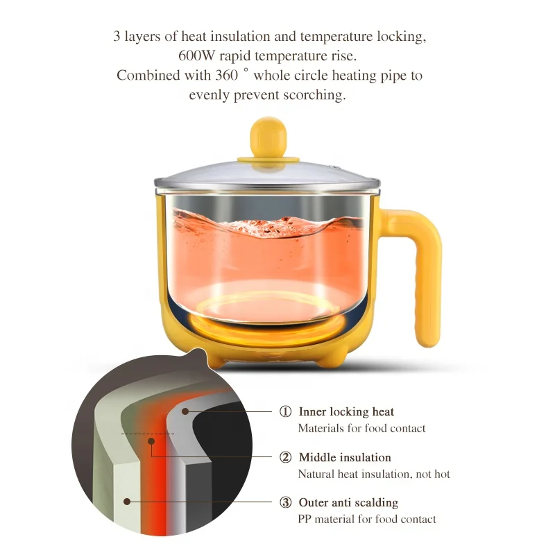 Andong small electric multi-function hot pot 1.2L instant noodle cooker