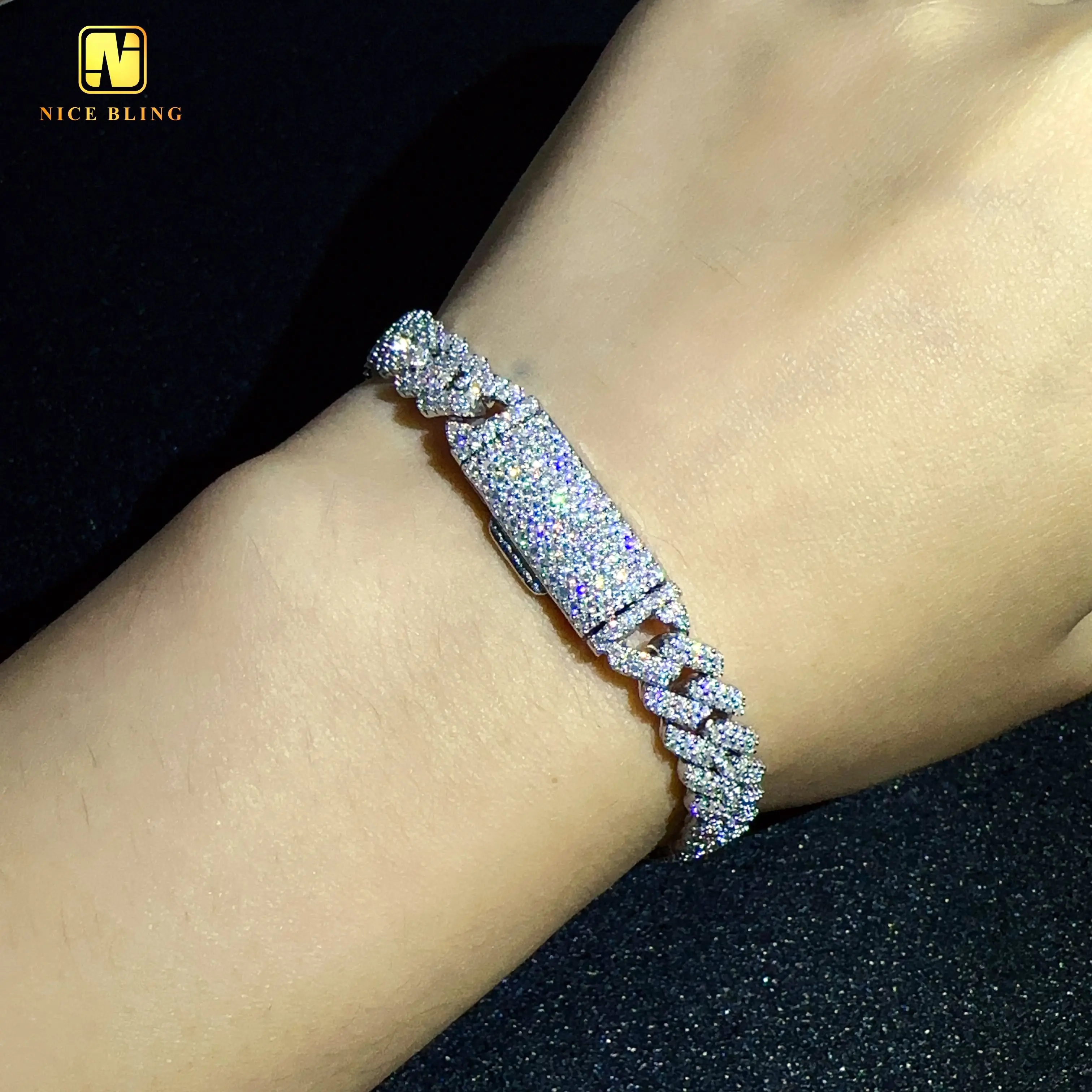 Real gold plated 8mm cuban link chains hip hop jewelry 925 silver moissanite cuban necklaces&bracelets