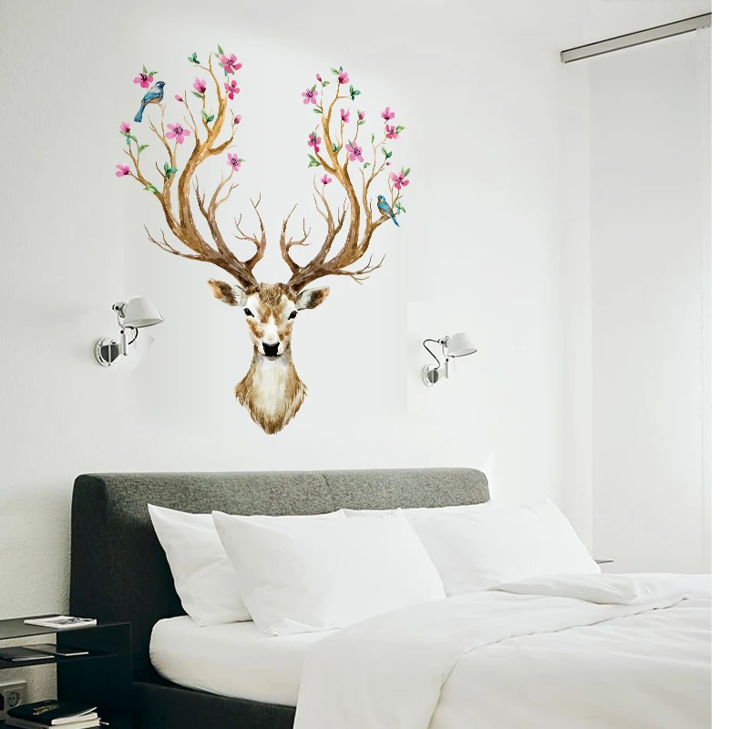 
SK9003 Deer Horn Wall Decal Decoration Sika Deer Clear Vinyl Sticker 