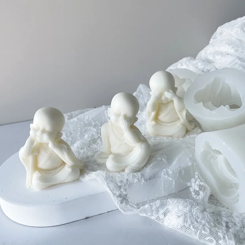 Z59   Little monk monk incense candle mold DIY smiling face expanding stone gypsum silica gel mold