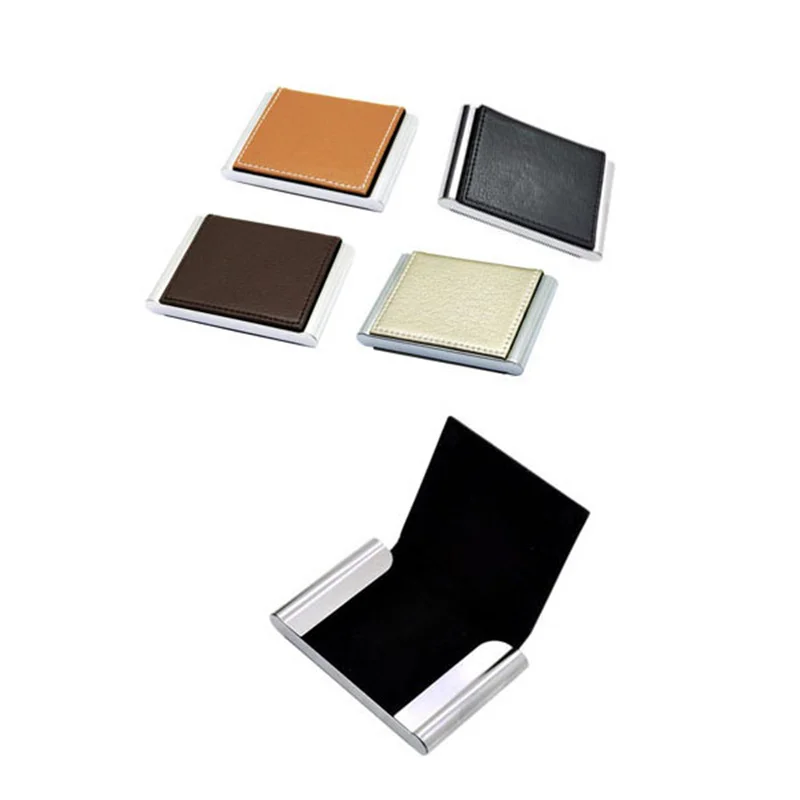 custom logo fashion business wallet phone magnetic rfid credit id pu leather metal name card holder