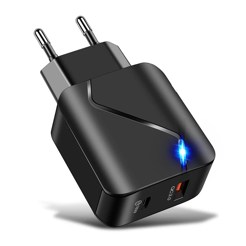  18 Вт с двумя портами USB-C Быстрая зарядка PD Type-C адаптер мобильного телефона QC 3 0 USB быстрое зарядное устройство для iPhone 12 Samsung штепсельная вилка европейского